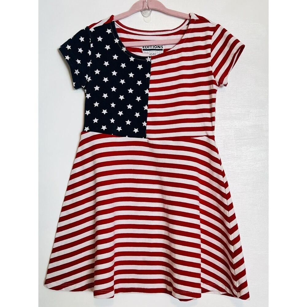 Toddler Girl Cotton Swing Twirl American Flag T-Shirt Dress Casual 4th July XS